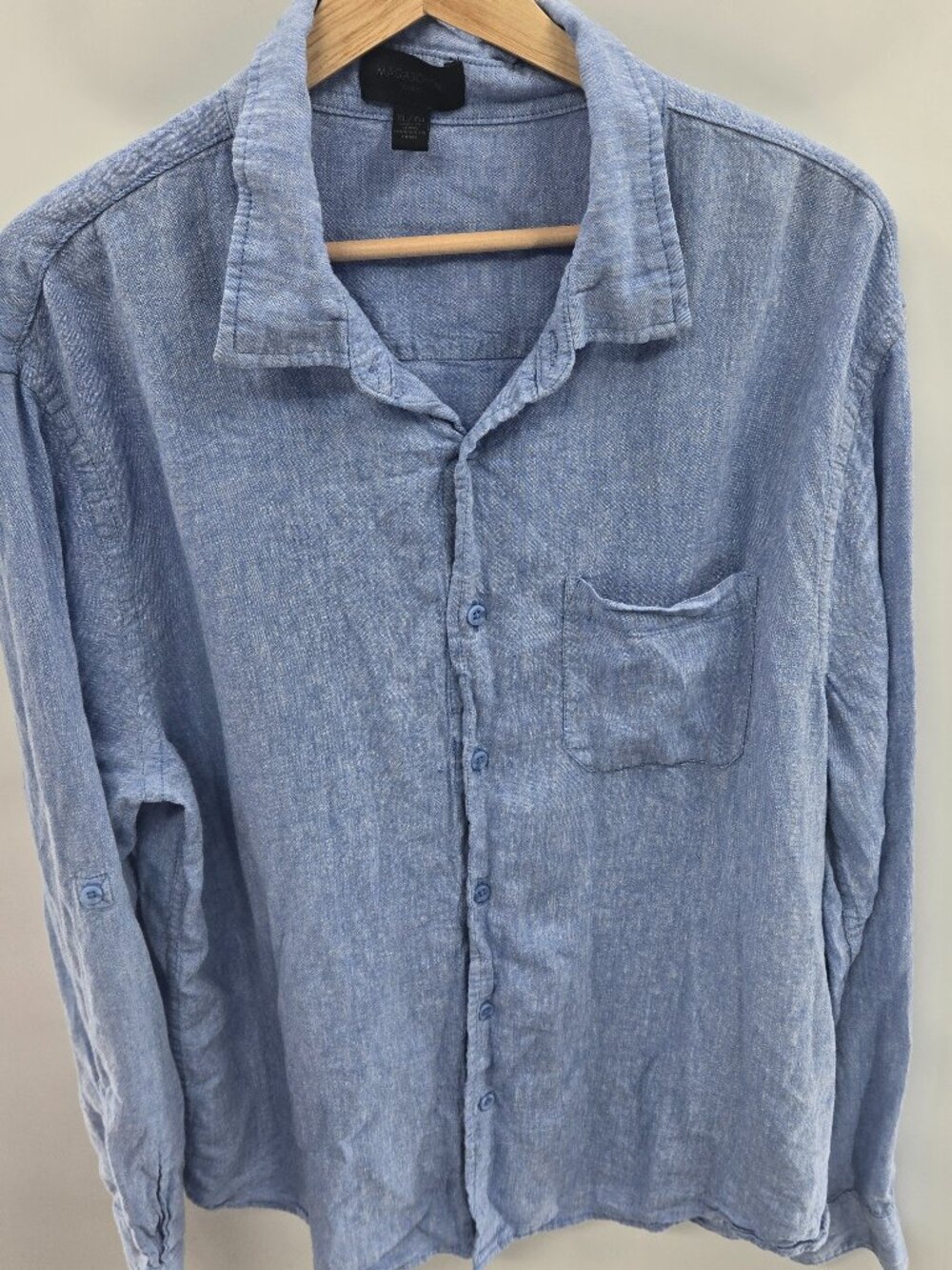 Magashoni Man Blue Linen/Viscose Button Down Long Sleeved Shirt Size XL